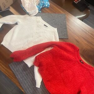 Sold***Cropped Red and White Women's Sweater Set